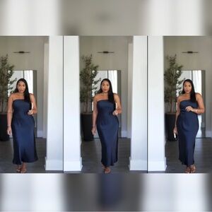 Quince Women’s Strapless Mulberry Silk Midi Dress: Navy, Size Medium